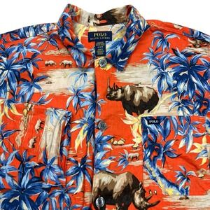 Polo Ralph Lauren Pajama Shirt‎ Mens Size Medium Orange Rhino Print Sleepwear